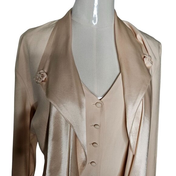 Vintage Wild Rose Small to Medium Cream Dress & Satin Jacket Set 90's Elegant - Picture 5 of 16